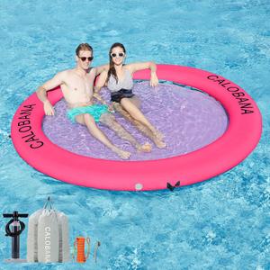 CALOBANA Inflatable Floating Dock Platform, Round Inflatable Floating Island Raft with Portable Storage Carrying Bag for Pool Lake Yoga Beach Party, PINK