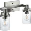 MELUCEE 2 Light Bathroom Vanity Light Brushed Nickel Hall Light Fixture Wall Mount with Clear Glass Shade, Metal Wall Sconces 14 Inch for Living Room Bedroom Hallway