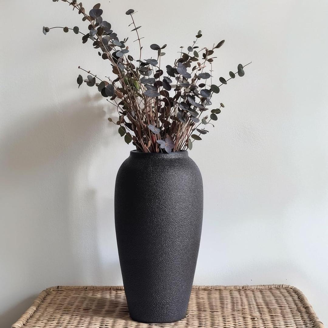 Rustic Ceramic Vase  13.8" Large Black Ceramic Vase for Home Decor, Modern Terracotta Floor Vase for Living Room, Entryway, Kitchen, Black Vases for Centerpieces, Housewarming Gifts