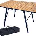 Portable Adjustable Camping Table - Sturdy Aluminum, Oversized Foldable Surface for Outdoor Picnic, BBQ, and Indoor Use (SM-36.25, Brown)