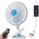 Oscillating Clip on Fan 9-Inch With Remote control, Portable Desk Fan Adjustable Tilt, w/Sturdy Clamp,3 Speed, 3 Timer, Shaking Fan for Home Office Dorm Table Bedroom Kitchen with 5FT Cord