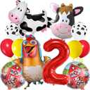 Farm Animal 2nd Birthday Party Decorations Farm Animals Foil Balloons for Kids 2nd Birthday Baby Shower Cow Farm Animals Theme Party Decorations (2nd Birthday)