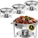 IMACONE Chafing Dish Buffet Set 4 Pack, 5QT Round Stainless Steel Chafer for Catering, Upgraded Chafers and Buffet Warmer Sets with Food & Water Pan, Lid, Frame, Fuel Holder for Event Party Holiday