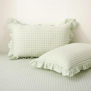 2 Pack Pile Green White Plaid Ruffle Gingham Pillow Shams Standard Size 20x26 inches, 100% Cotton Checkered Farmhouse Pillowcases for Bed/Sofa (20x26 inches, Pile Green/White Plaid)