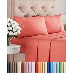 King Size 4 Piece Sheet Set - Comfy Breathable & Cooling Bed Sheets Set - Hotel Luxury Bedding for Women, Men, Kids, Teens, Boys & Girls - Deep Pockets, Ultra-Soft and Wrinkle Free - Oeko-Tex - Coral