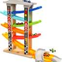 TOP BRIGHT Wooden Car Ramp Toddler Toys for 1 2 Year Old Boy Race Track, Race Car Ramp for One Two Year Old with 6 Mini Cars