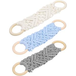 uxcell 3Pcs Kitchen Dish Towel Holder, 10"x2.4" Crochet Towel Ring with Hanging Loop for Cabinet House Oven Stove Door (Grey, Light Blue, Cream White)