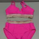 Girls Swimsuit High Waisted Bathing Suit for Girls V-Neck Cutout Two Piece Swimwear Color Block Welt Bikini Set  (13-14 Years, Hot Pink)