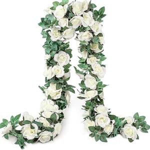 YRIOWMI 6PCS Fake Rose Garland, Artificial Vines Flowers Hanging Rose Vine for Table Wedding Backdrop Arch Wall Party Mantle Festival Decor (Snowy White)