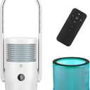 ULTTY Bladeless Tower Fan with Air Purifier, 90 Oscillating Bladeless Fan with Remote, Touch, 8H Timer, Floor Fans for Bedroom Whole Room Home Office R021, White (Medium)