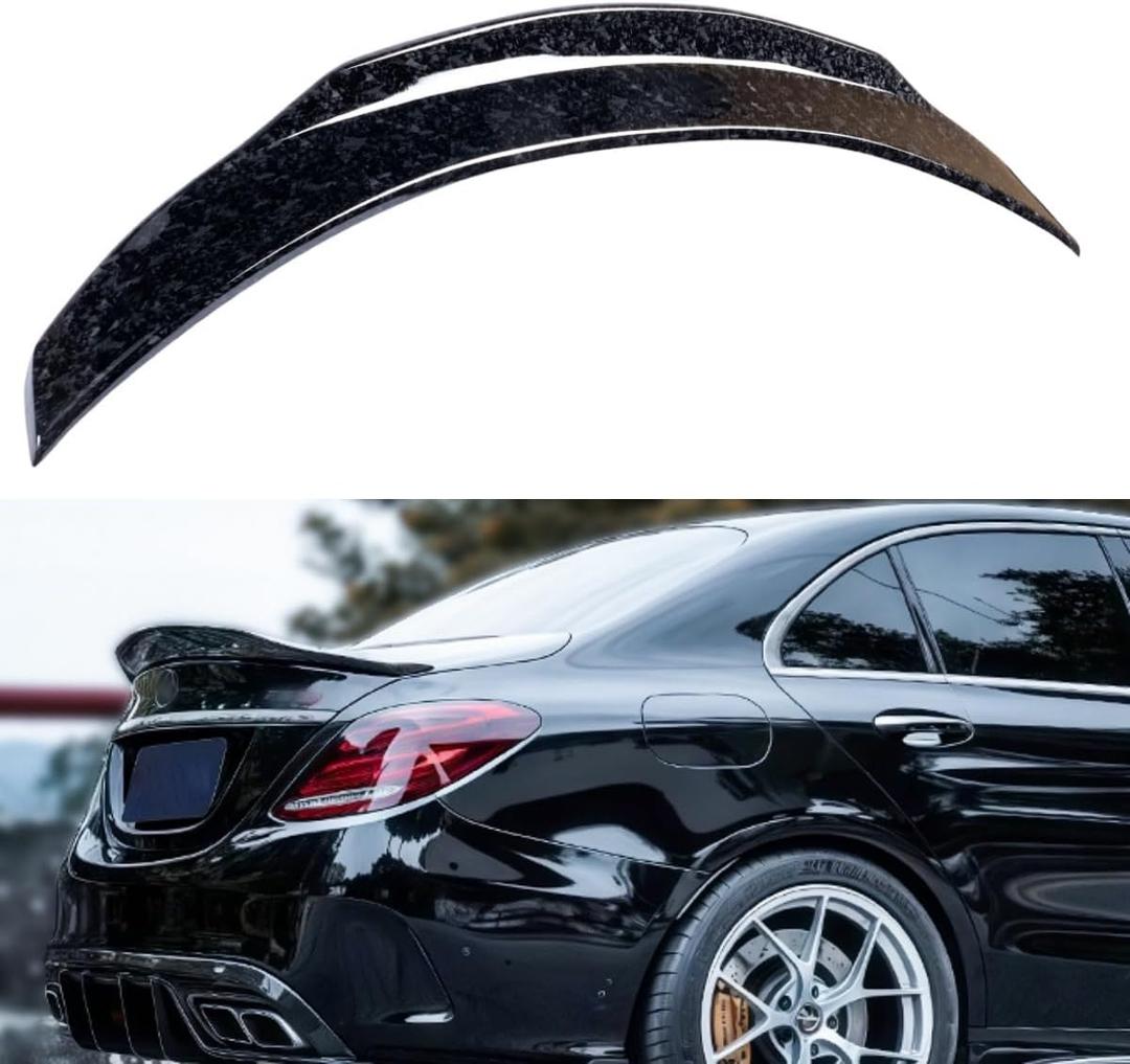 Rear Spoiler Compatible with Mercedes Benz W205 C-Class 2015-2021, Duckbill Fits for C63 C160 C180 C200 C250 C300 C400 C450 Sedan, Trunk Tail Deck Lid Wing Lip (Forged Carbon Fiber Pattern)