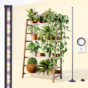 Grow Lights for Indoor Plants with Timer, 42W 192 LEDs Full Spectrum Vertical Grow Light 65 Inch Standing Grow Lights with Foot Switch,3 Light Modes 10-Level Dimmable Wide Coverage