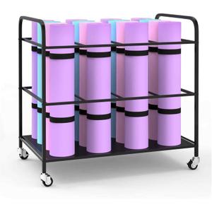Yoga Mat Rack Storage Cart Basket Home Gym Storage Organizer Rack Equipment Weight Rack for Yoga Block, Foam Roller, Resistance Band, Dumbbell, Kettlebell (Black)