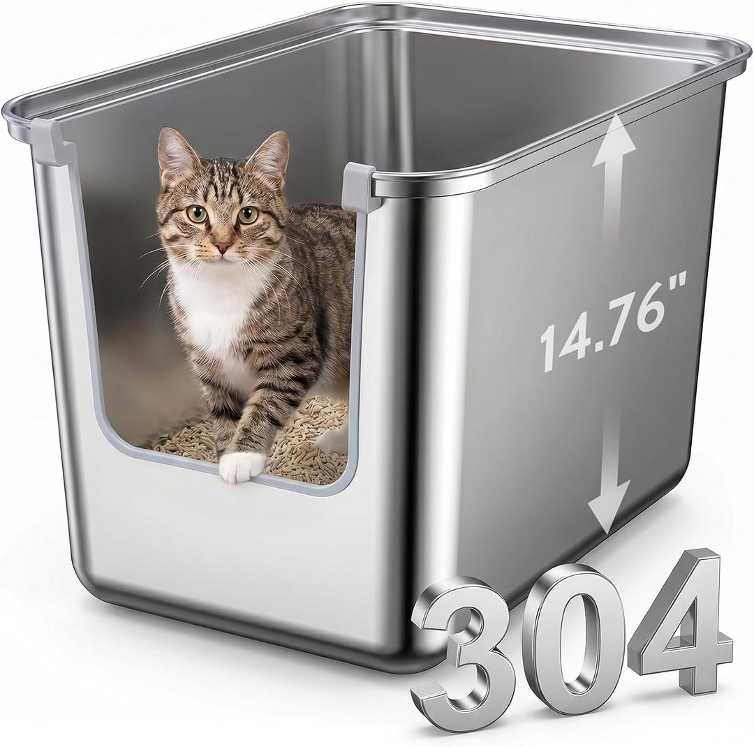 14.7 Inches High Sides Cats Litter Box, 304 Food Grade Stainless Steel