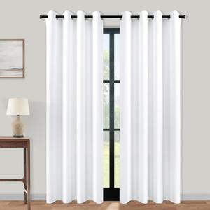 2 Panels Plain White Semi Blackout Curtains 84 Inches Long,Grommet No Non Black Out Privacy Keep Heat Fabric Darkening Thermal Window Coverings Drapes for Living Room Bedroom,84 Length Pair Set