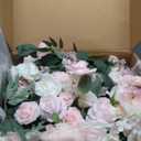 Ling's Moment Deluxe Pink Artificial Wedding Arch Flowers with Drapes Kit-Pack of 5, 2pcs Flower Arrangements 3pcs Hanging Sheer Drapes Blush Ceremony Arbor Reception Backdrop Rose Floral Decorations (Pk-blush & Cream)