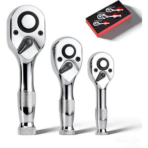 3-Piece Stubby Ratchet Set, 1/4", 3/8", 1/2", 72-Tooth Mini Driver Ratchet Wrench Set, Chrome-Plating & Polishing, Quick-Release, EVA Environmentally Organizer