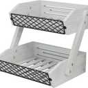 Dorhors Fruit Basket for Kitchen, 2 Tier Fruit Bowl, Kitchen Counter Organizer, Wooden Vegetable Holder for Countertop, Bread Storage Basket Stand (Rustic White)