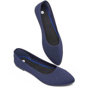 BABUDOG Women's Mesh Flats Shoes Pointed-Toe Dress Shoes Black Flats Shoes Comfortable Memory Foam Flats Shoes Navy, Size 9