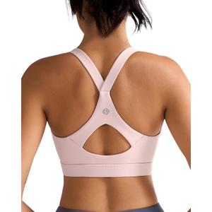 RUNNING GIRL Sports Bra for Women,Y Back Molded Cup Strappy Running Sports Bra with Sewn in Pads (Medium, Pink)
