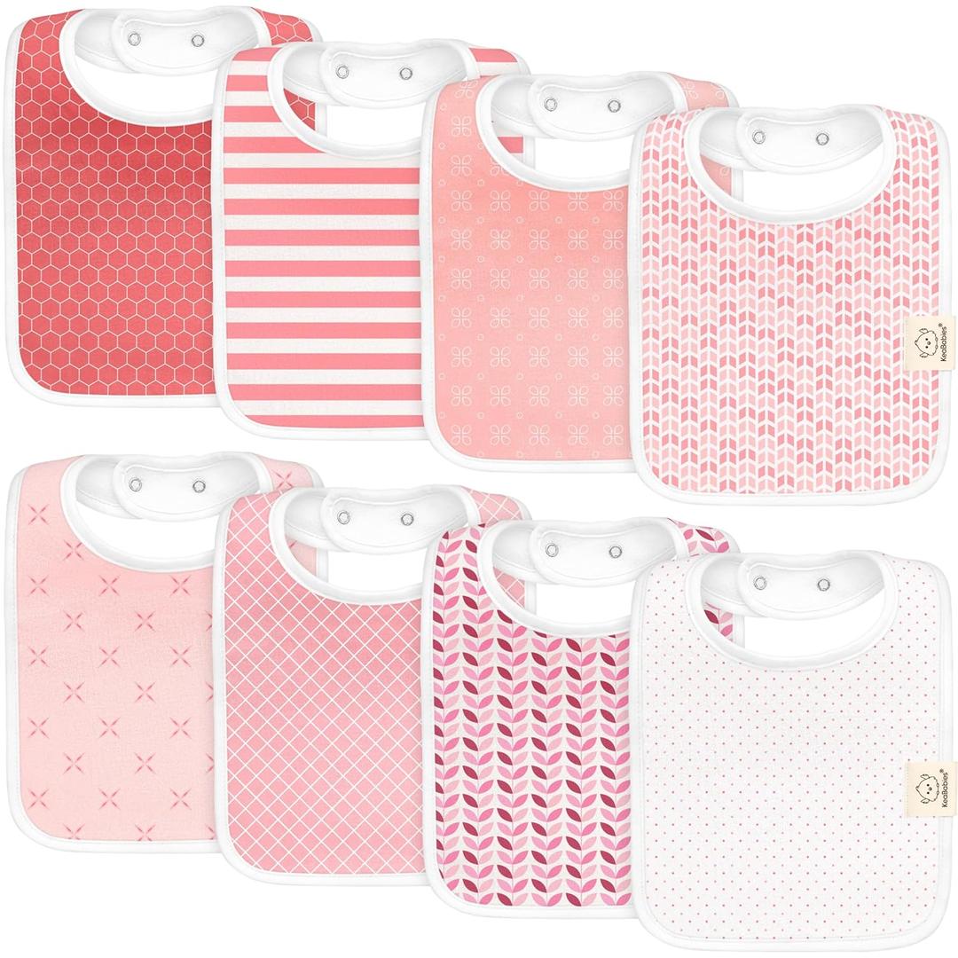 KeaBabies 8-Pack Organic Baby Bibs for Boys, Girls - Super Absorbent Cotton Drool Bibs for Baby Girl & Boy, Teething Toddler, Drooling Newborn, Ultra Soft & Machine Washable (Blush)
