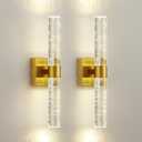 Gold Wall Sconces Set of Two - Modern Crystal Sconces Wall Lighting 12W 4000K LED Wall Sconce Dimmable Indoor Wall Light Fixtures for Bathroom Bedroom Living Room Hallway, 18 Inch