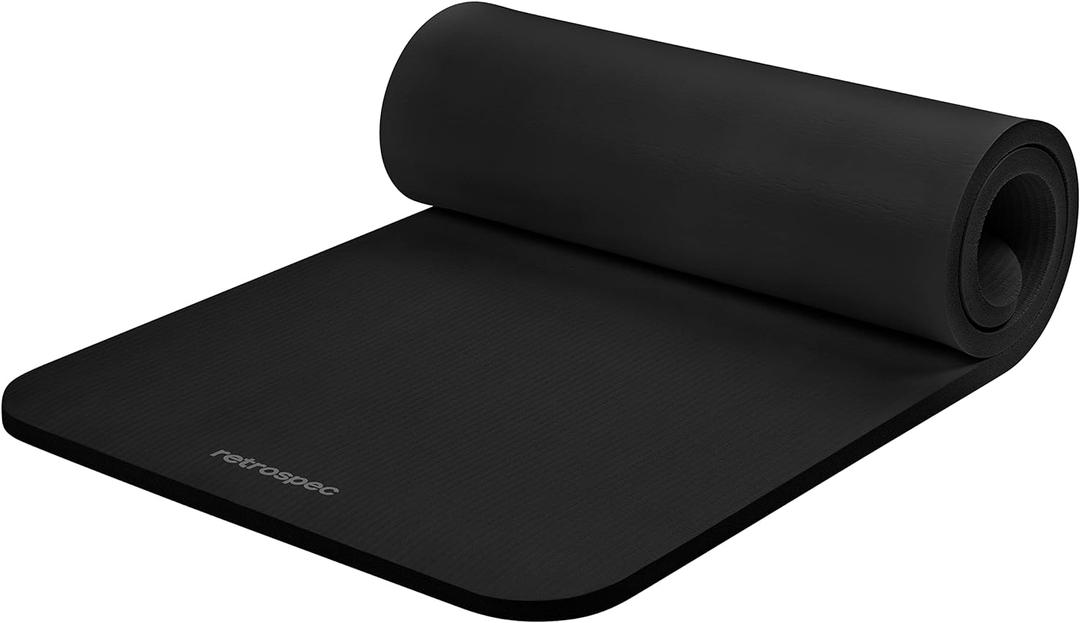 Retrospec Solana Yoga Mat 1" Thick w/Nylon Strap for Men & Women - Non Slip Exercise Mat for Home Yoga, Pilates, Stretching, Floor & Fitness Workouts (Black)