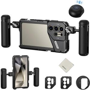 NEEWER S24 Ultra Phone Cage with 67mm Filter Adapter, 17mm Lens Backplate, T Mount Lens Adapter, Smartphone Video Rig Stabilizer Compatible with Samsung Galaxy Moment T Series Lenses