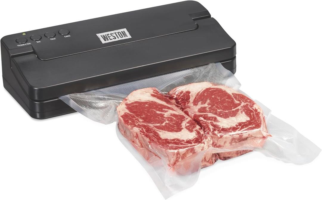 Weston Compact Food Vacuum Sealer Machine, Powerful 23 Hg Pump, For bags Up To 11 Wide, 100 Watts, Corner Guides for Easy Align, Intuitive Controls + Pulse Function, Black (65-2061-W)