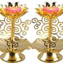 2 Pack Diwali Diyas for Pooja Purpose, Brass Lotus Ghee Lamp Holder Indian Diyas for Diwali Oil Lotus Candle Lamp Buddha for Home