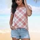 Summer Short Sleeve Shirt for Women Tops Dressy Business Casual Crewneck Blouse Slim Fit (L)