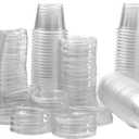 1 oz Containers with Lids | Disposable Plastic Jello Shot Cups | Small Clear Plastic Condiment Cups For Sauce, Souffle, Salad Dressing, Portion Control, Pack of 100