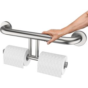 Brushed Nickel Handicap Grab Bar w/Toilet Paper Roll Holder, Zepolu 2-in-1 Safety Assist Bar Balanced Support Handle 17 Inch, Stainless Steel Wall Mounted Bathroom Toilet Grab Bar for Senior Elderly