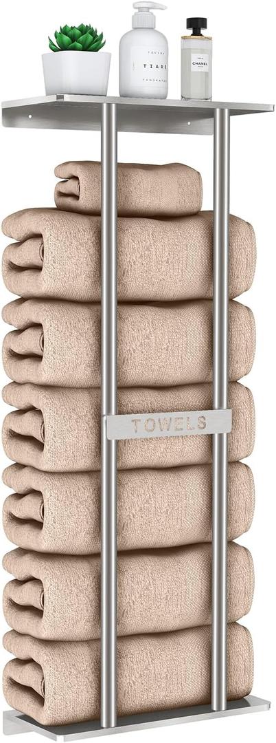 STWWO Bathroom Towel Storage for Bathroom, Wall Towel Rack for Rolled Towels, 30 inch Towel Holder Wall Mounted with Metal Shelf Can Holds 6 Large Towels, Brushed Nickel