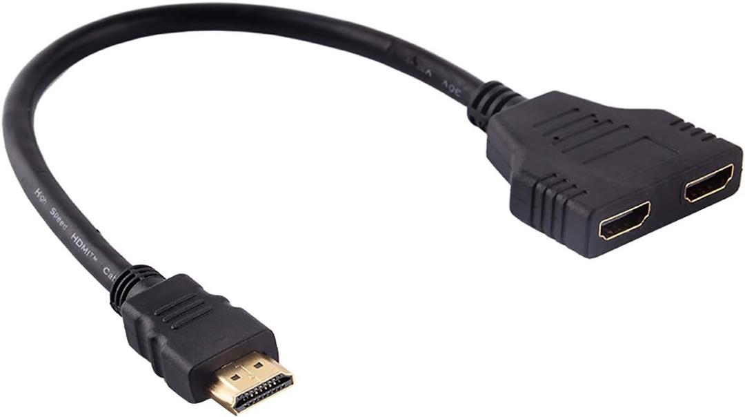 1 in 2 Out Cable Splitter Male to Dual Female 1 to 2 Way HDMI Adapter Cable, for HDTV, PlayStation 3, DVD, LCD and projectors, Support 2 TVs at The Same Time, 11.8 Inch