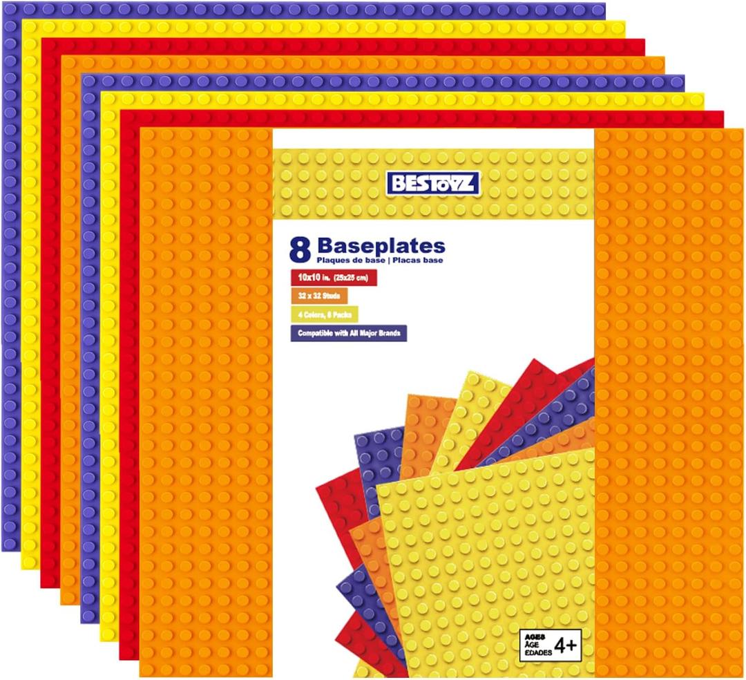 8PCS Building Bricks Base Plates, 32x32 Stud Baseplates in 4 Rainbow Color for Building Blocks Creations
