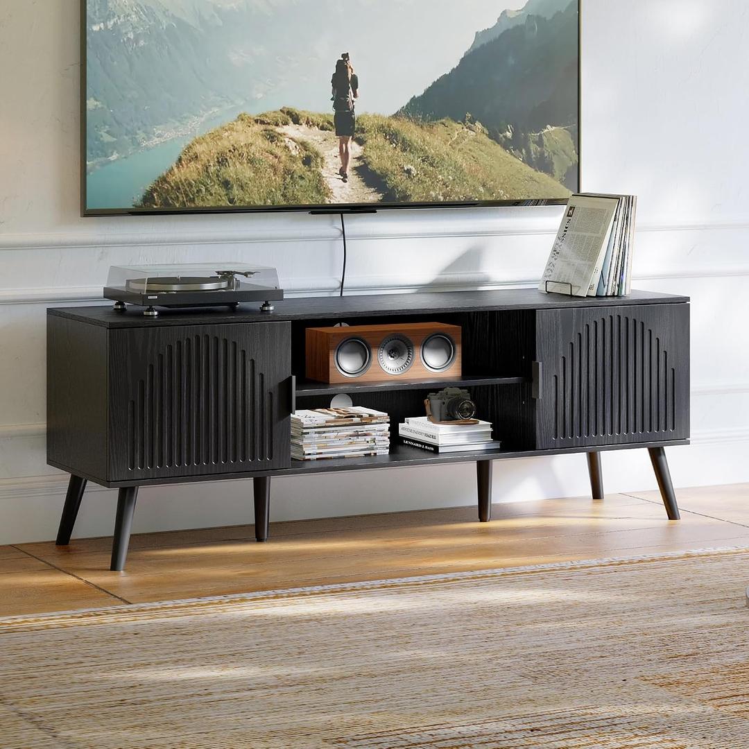 ChooChoo TV Stand with Open Shelves for 55/60 Inch TVs, Mid Century, 15.7"D x 53.9"W x 19.4"H