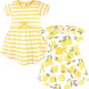 Touched by Nature Girls, Toddler, Baby and Womens Organic Cotton Short-Sleeve and Long-Sleeve Dresses (Yellow, S)
