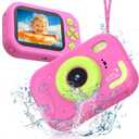 Kids Camera Waterproof, IP68 Underwater Camera for Kids Aged 3-12, HD Kids Digital Camera with 1080P Video Recording, Durable ABS Material, Pool Toys for Boys Girls with 32GB Card (Pink)