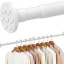 No Drilling Closet Rod, 27.5-74 Inches Hanging Closet Rod for Clothes, Closet Bar & Pole Heavy-duty, Closet Rods for Hanging Clothes For Closet Wardrobes Bathroom Laundry RV Curtains,White