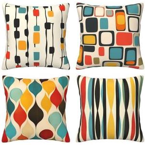 Worltoldb Throw Pillow Covers Set of 4 Decorative Soft Linen Fabric Square Cushion Case for Room Bedroom Sofa Car 18x18 (Mid Century, 18"x18")