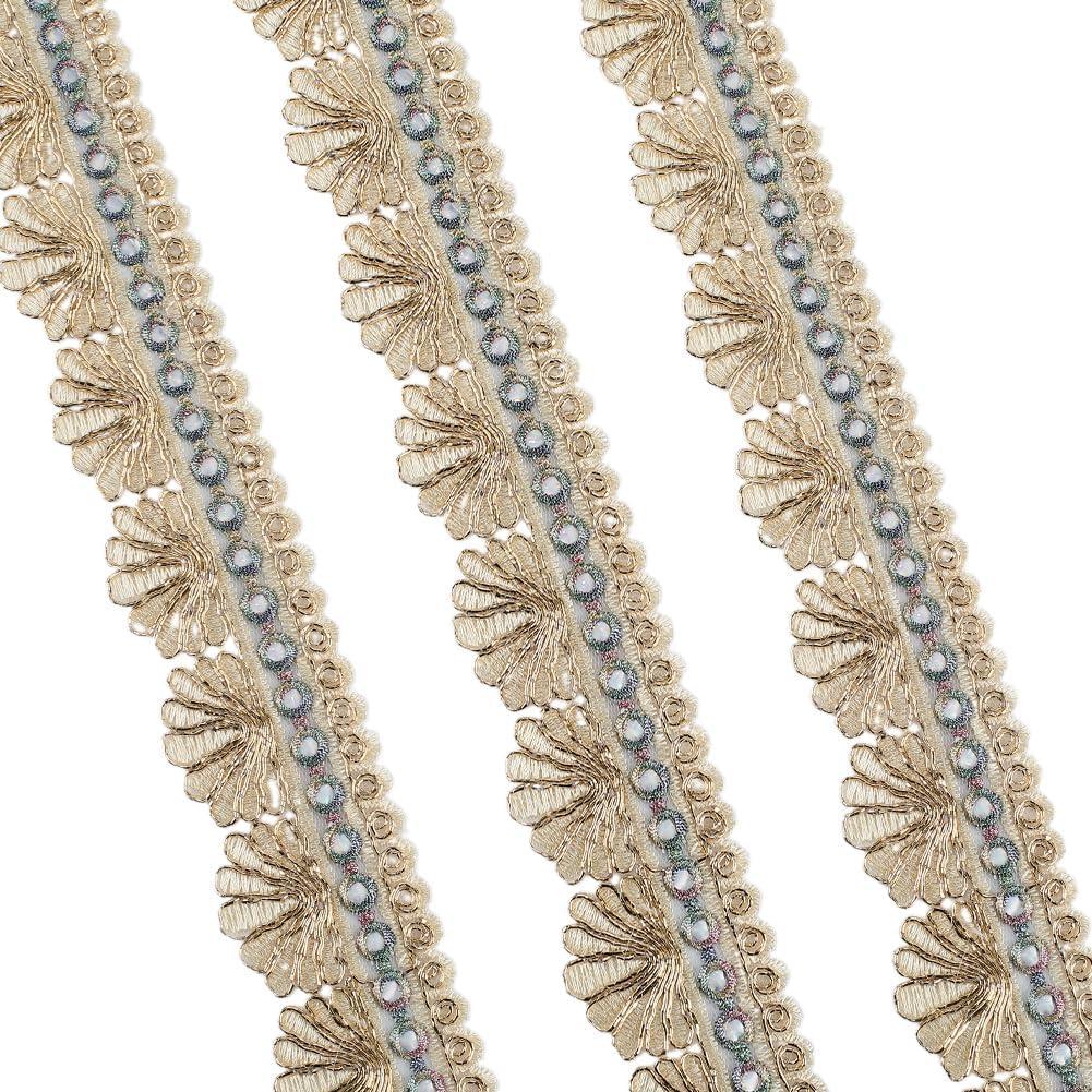 2 Inch White Ribbon with Gold Trim Flower Embroidered Ribbon Floral Lace Embroidery Sewing Jacquard Floral Applique Ribbon for Sewing Making Crafts Wedding Dresses Birthday DIY Decor Supply