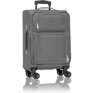 U.S. Traveler Rio Lightweight Softside Rolling Carry-on Suitcase, 4-Wheel Single, Light Gray, 22"