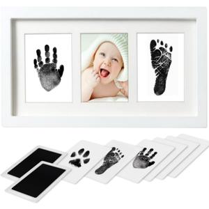 Baby Handprint and Footprint Kit, 10-Year Clean Touch Ink Pad, Skin-Safe Non-Toxic Mess-Free, Newborn 0-6 Months Memory Keepsake Frame,Nursery Decor & Baby Gift (White)