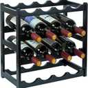 Bamboo Wine Rack, Sturdy and Durable Wine Storage Cabinet Shelf, Wine Racks Countertop for Pantry - 4 Tiers 16 Bottle Wine Rack Black