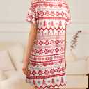 ASTANFY Nightgowns for Women Button Down Sleepshirt Short Sleeve Nightshirt Xmas Pajamas V Neck Nightdress (White, S)