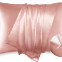 Bedsure Satin Pillowcase with Zipper, Similar to Silk Pillow Cases 2 Pack, Satin King Size Pillow Cases, Silky & Soft Pillow Cover for Hair and Skin, Gifts for Women Men, Peach Pink, 20x36 Inches