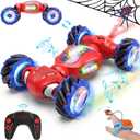 Spider Remote Control Car Toys for 6-12 Boys Girls, Birthday Gifts for Kids, 2.4Ghz 4WD Gesture Sensing RC Stunt Car with Light & Music & Spray, Double-Sided 360 Rotating Hand Control (Blue Red)