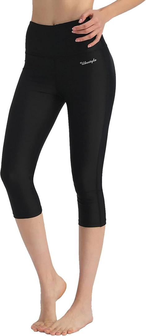 Ubestyle UPF 50+ High Waist Swim Leggings for Women Swim Capris Swim Pant Swim Tights Beach Pants Sun Protective (Medium, Black)