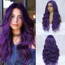 Dark Purple Wig for Women Long Wavy Purple Wig Middle Part 26 Inch Wigs Heat Resistant Synthetic Wig for Daily Use